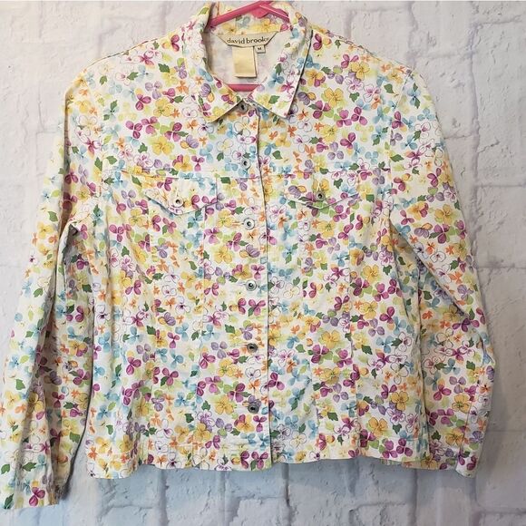 DAVID BROOKS Floral Pansies Button Front Jacket - Picture 1 of 7